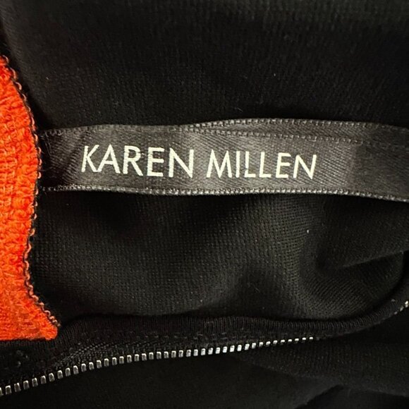 Karen Millen Black With Orange Stripe Trim Mini Jersey Dress Long Sleeve US 10 - Picture 9 of 11